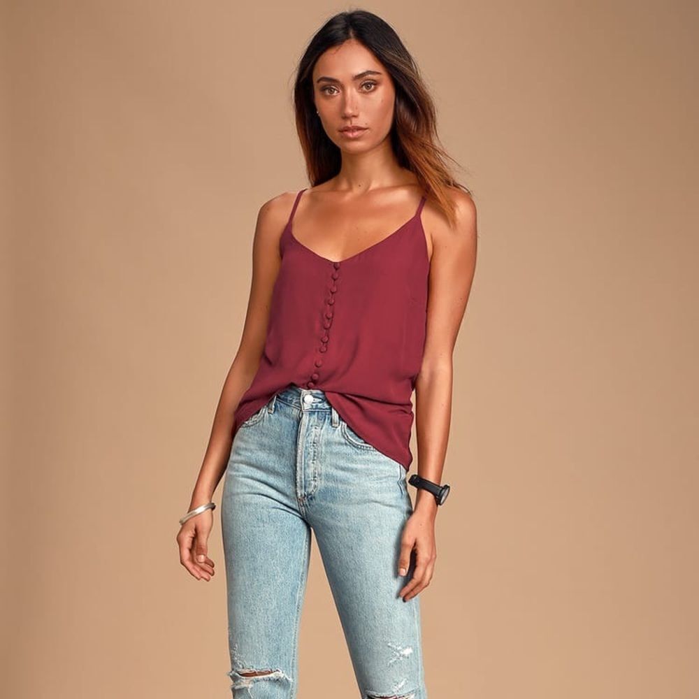 ✨HP✨Must Be Love Burgundy Button-Front Cami Top✨
